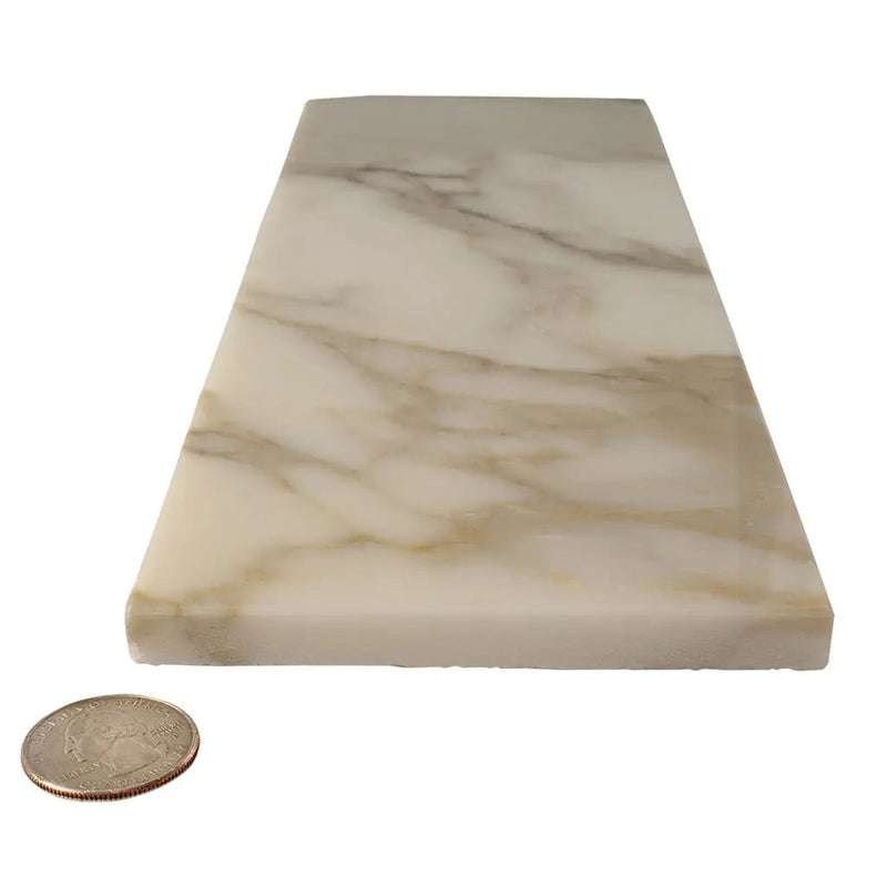 White 4x12 Polished Subway Calacatta Gold Marble Tile (15 pack, 5 sq ft/case) by Apollo Tile