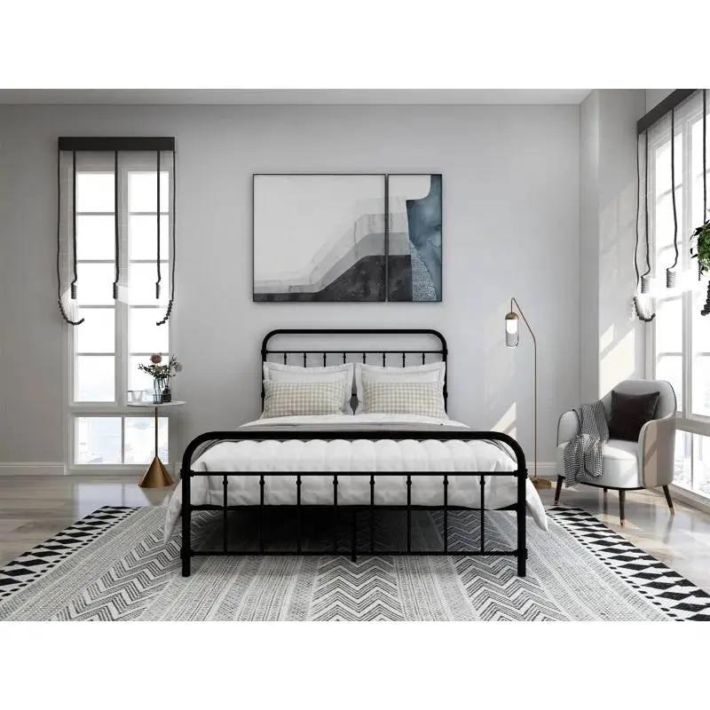 Full size Farmhouse Black Metal Bed Frame with Rounded Headboard Footboard by HomePacific