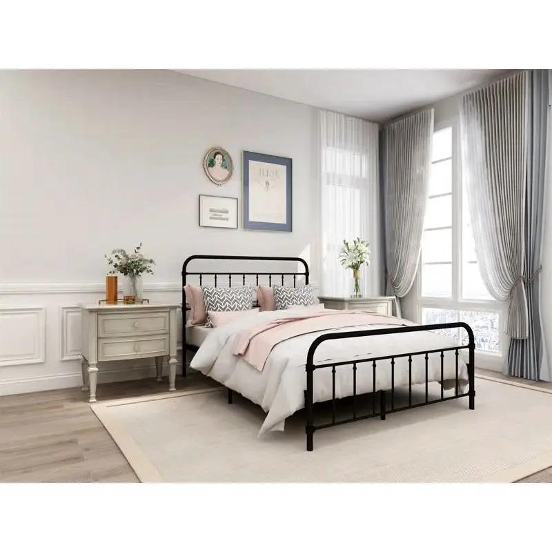 Full size Farmhouse Black Metal Bed Frame with Rounded Headboard Footboard by HomePacific