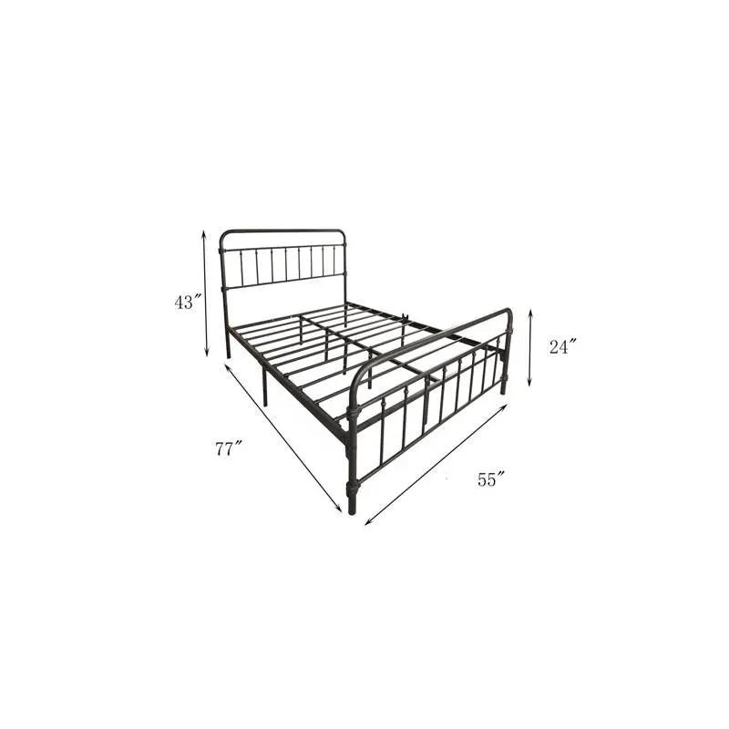 Full size Farmhouse Black Metal Bed Frame with Rounded Headboard Footboard by HomePacific