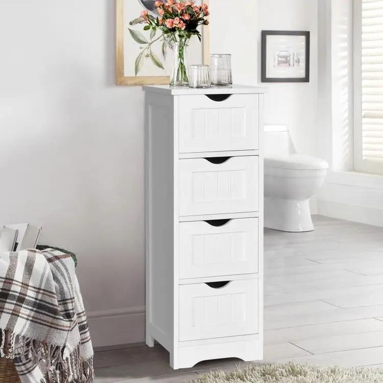 Modern Farmhouse 4-Drawer Bathroom Linen Floor Cabinet in White Wood Finish by HomePacific