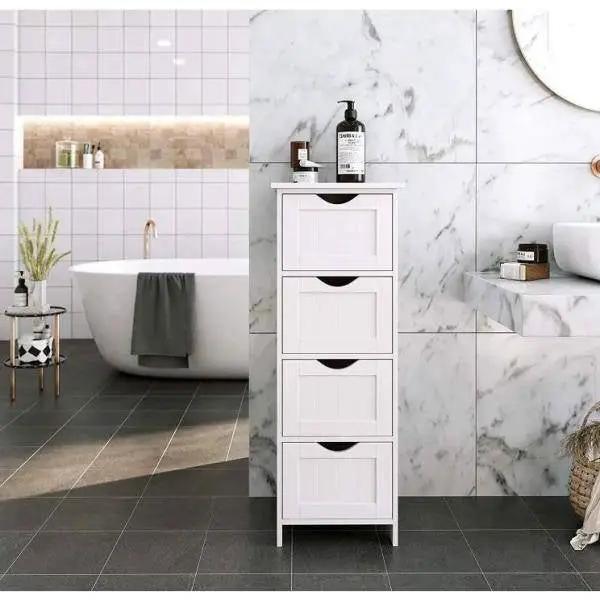 Modern Farmhouse 4-Drawer Bathroom Linen Floor Cabinet in White Wood Finish by HomePacific
