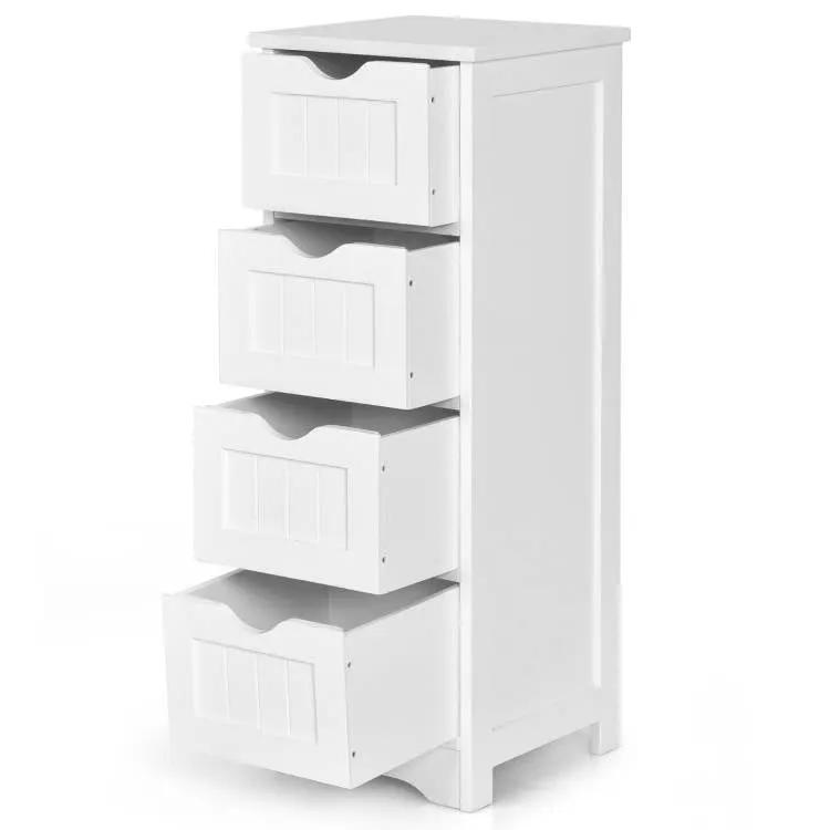 Modern Farmhouse 4-Drawer Bathroom Linen Floor Cabinet in White Wood Finish by HomePacific