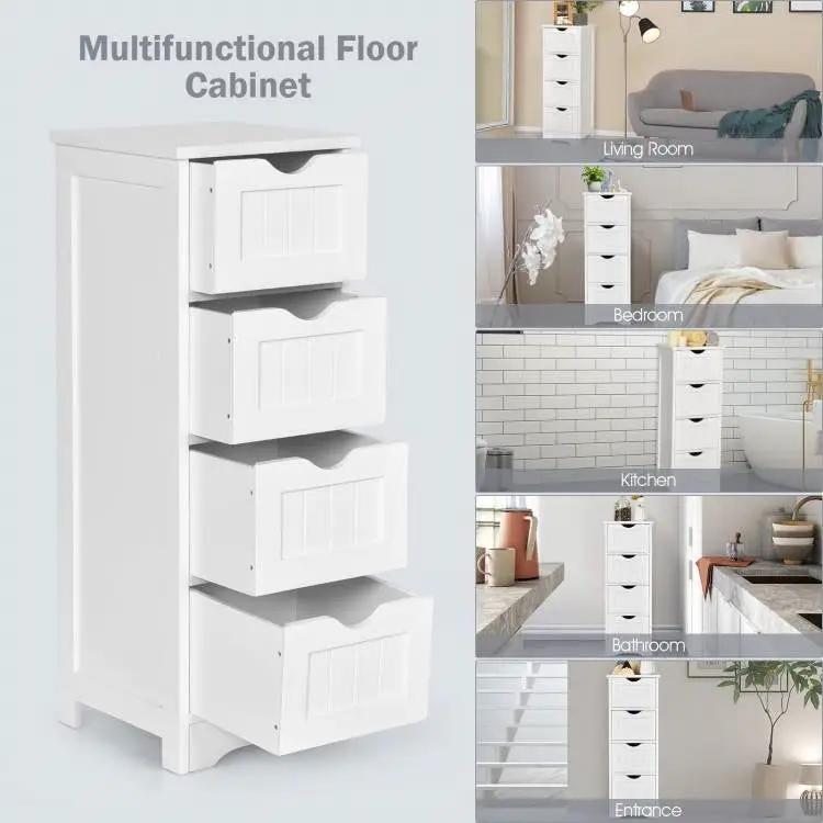 Modern Farmhouse 4-Drawer Bathroom Linen Floor Cabinet in White Wood Finish by HomePacific