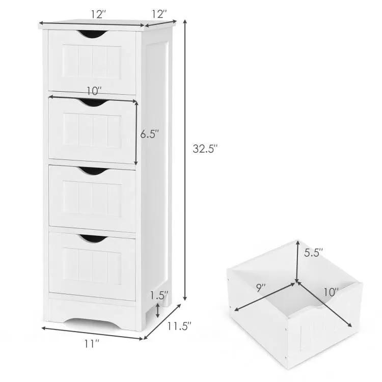 Modern Farmhouse 4-Drawer Bathroom Linen Floor Cabinet in White Wood Finish by HomePacific