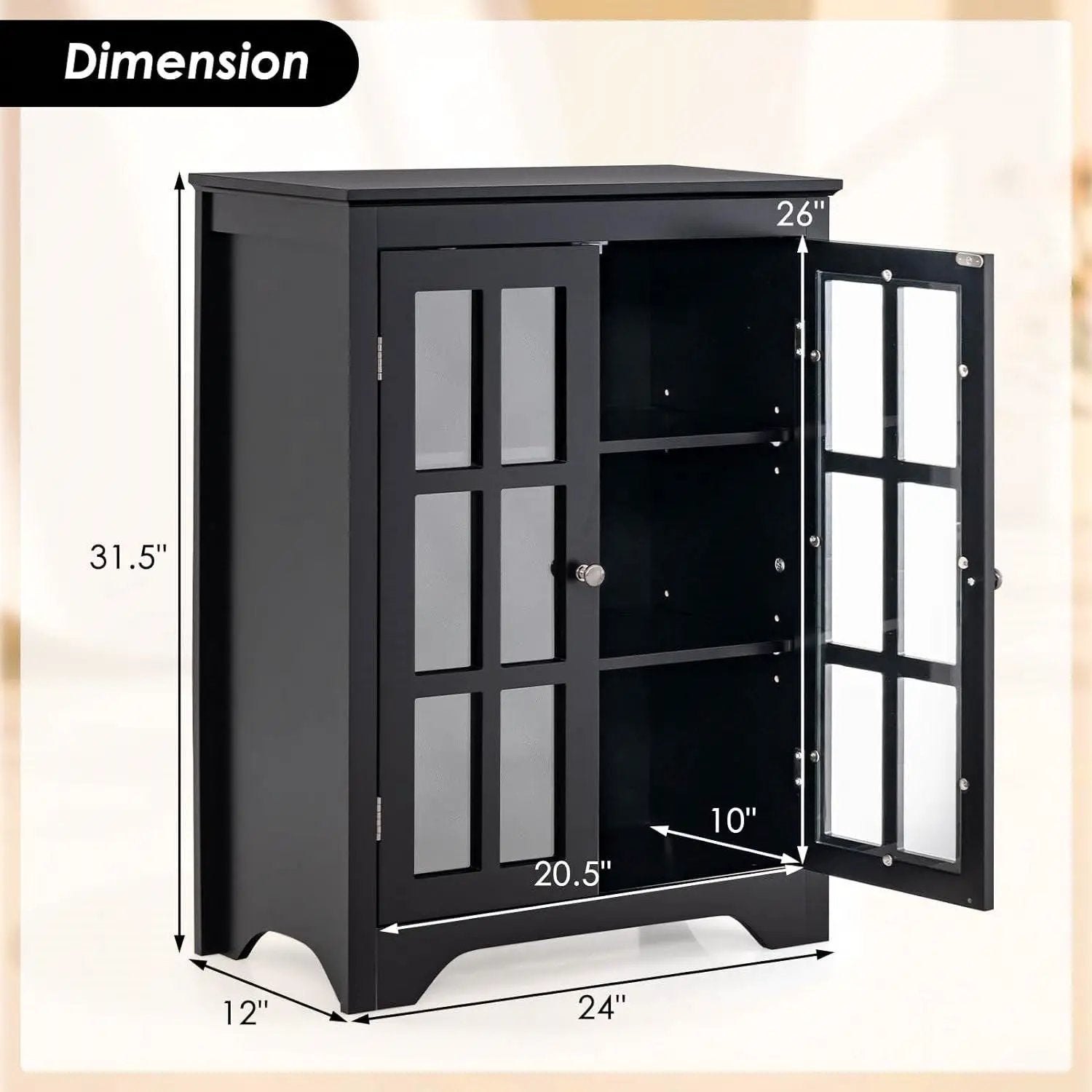 Black Bathroom Storage Linen Cabinet with Adjustable Shelves and Glass Doors by HomePacific