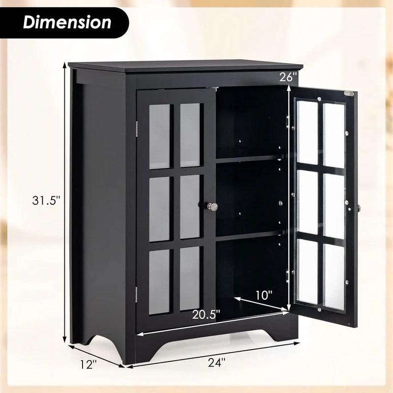 Black Bathroom Storage Linen Cabinet with Adjustable Shelves and Glass Doors by HomePacific