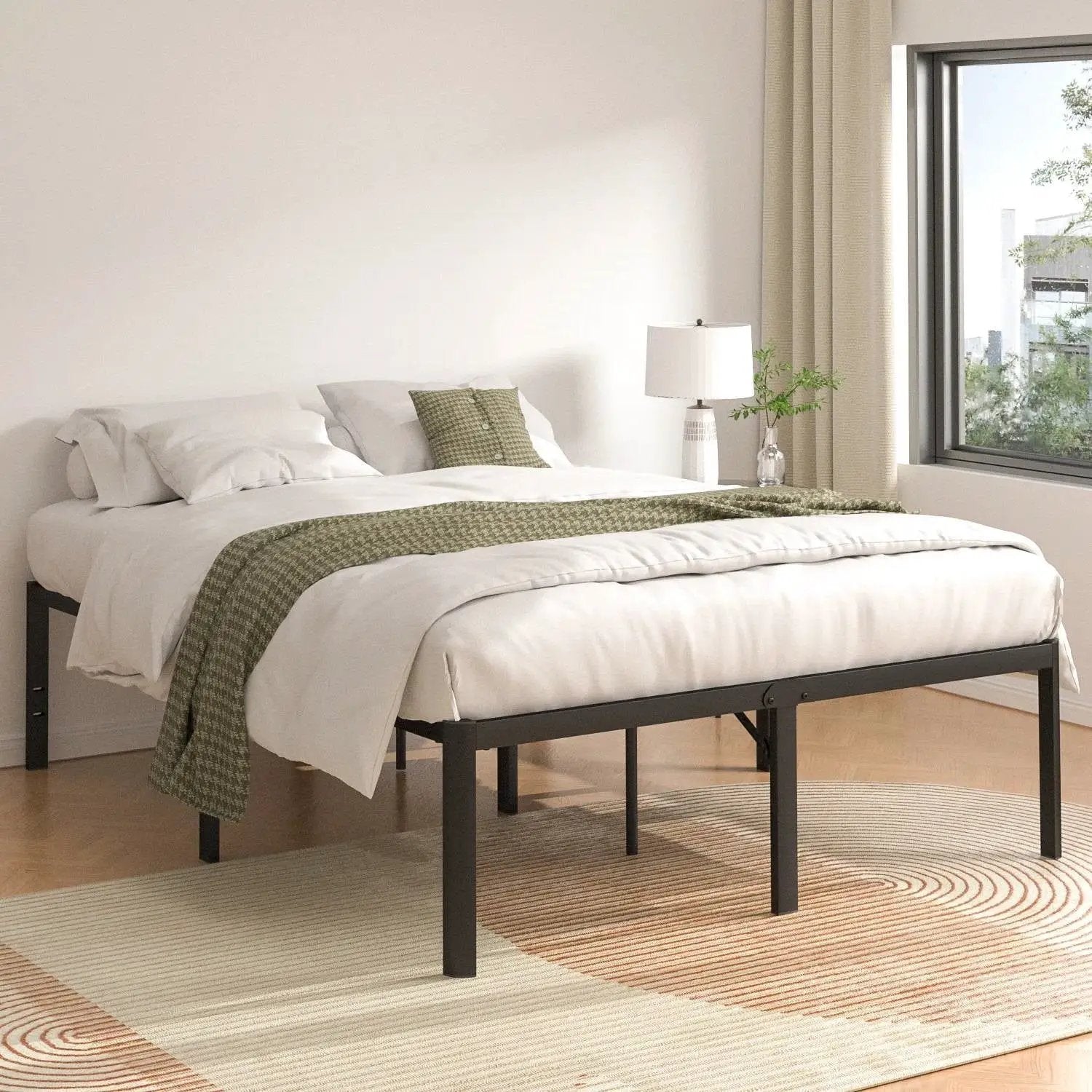 Full 18-inch Rounded Edge Corners Metal Bed Frame with Under-bed Storage Space by HomePacific