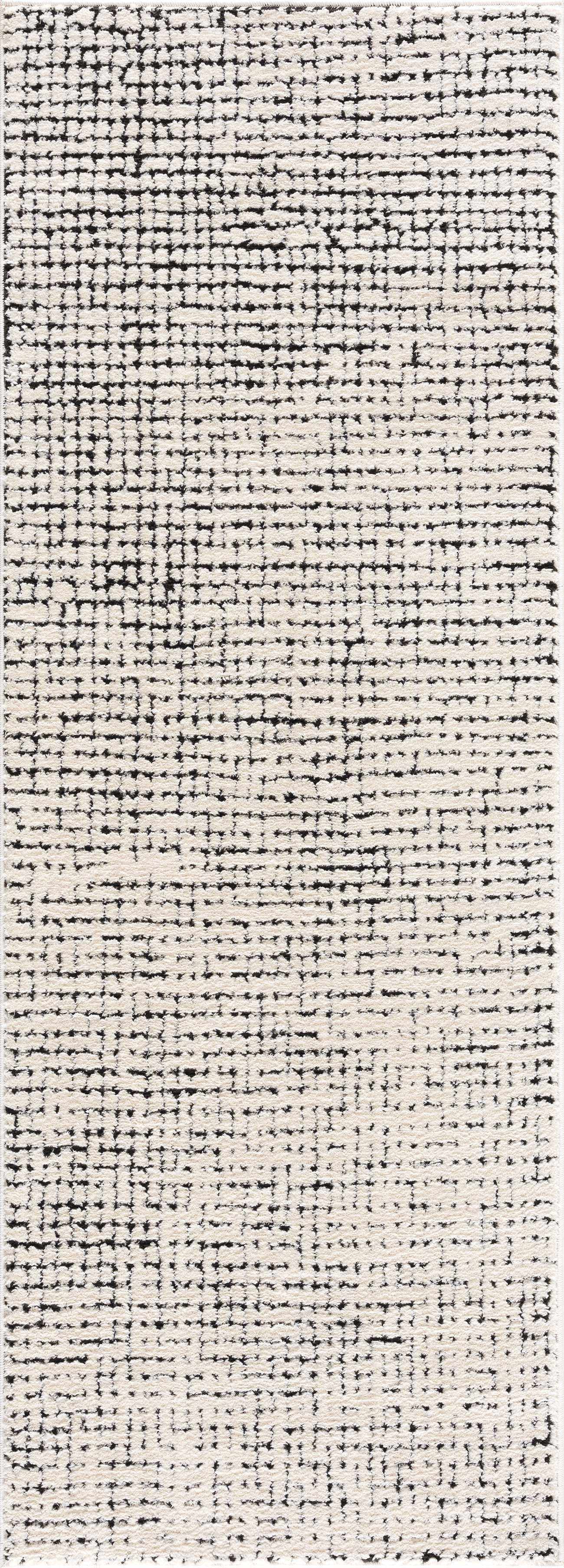 Keita Cream & Black Grid Plush Rug by Boutique Rugs