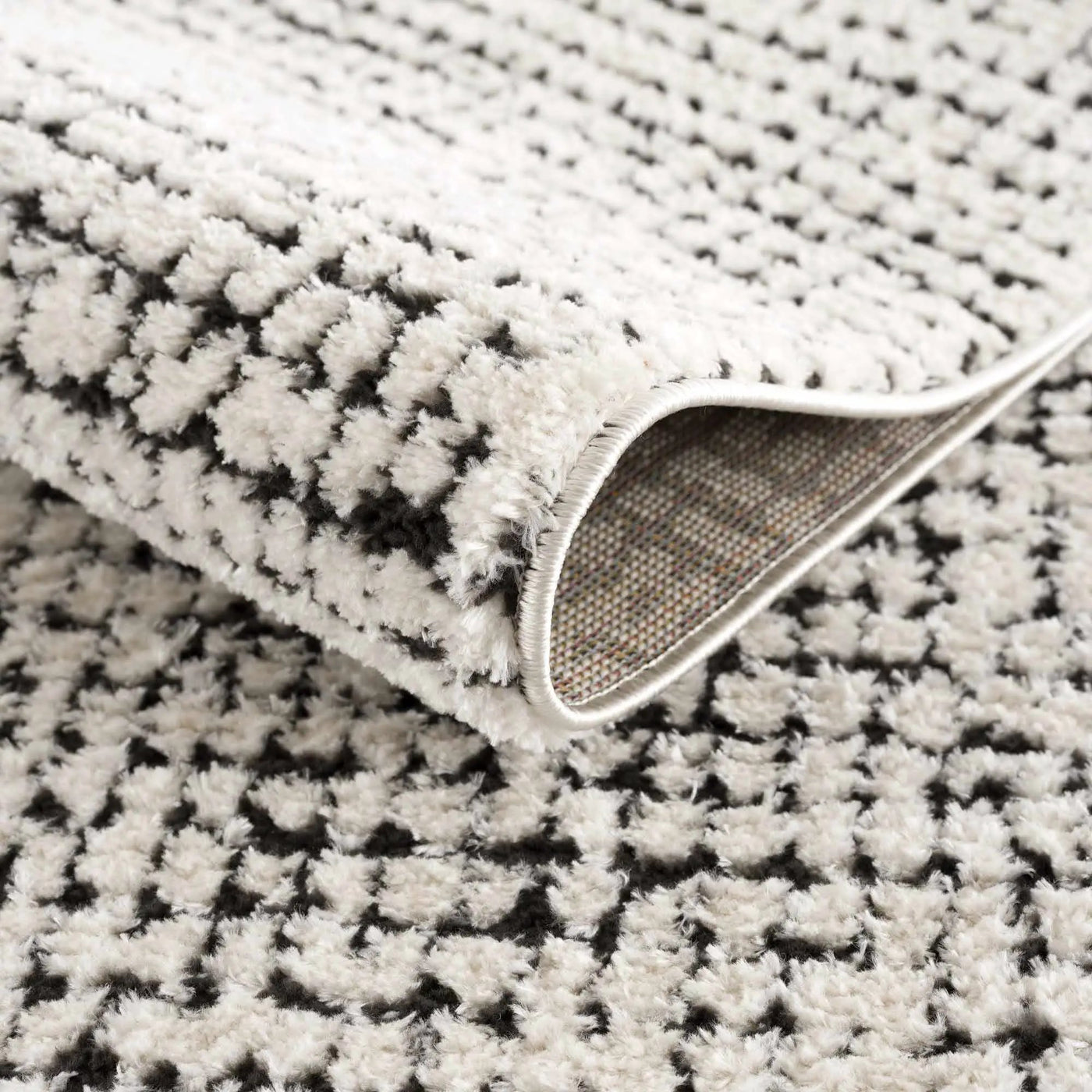 Keita Cream & Black Grid Plush Rug by Boutique Rugs