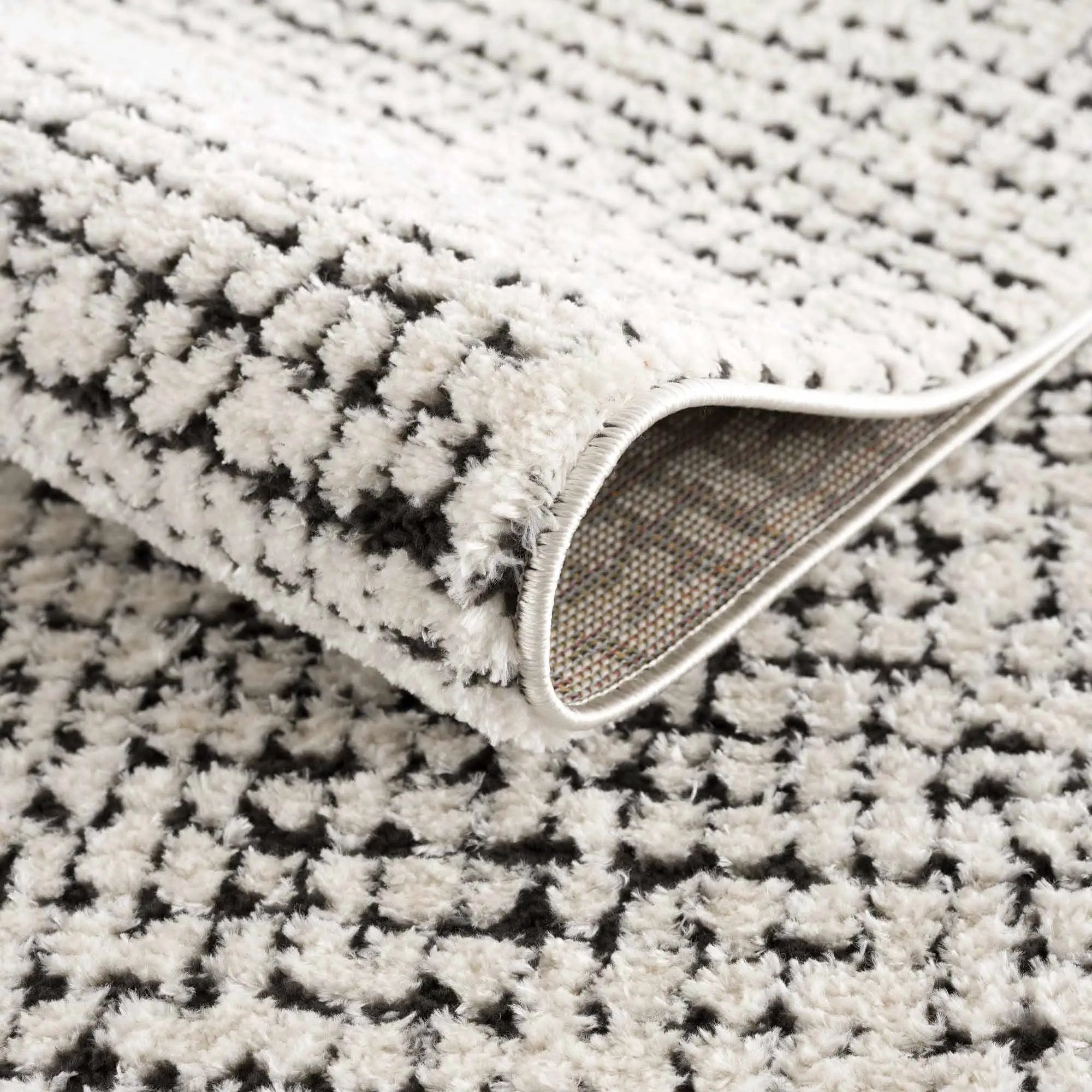 Keita Cream & Black Grid Plush Rug by Boutique Rugs