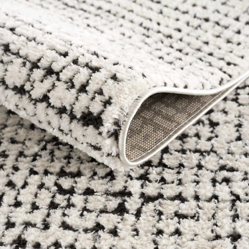 Keita Cream & Black Grid Plush Rug by Boutique Rugs