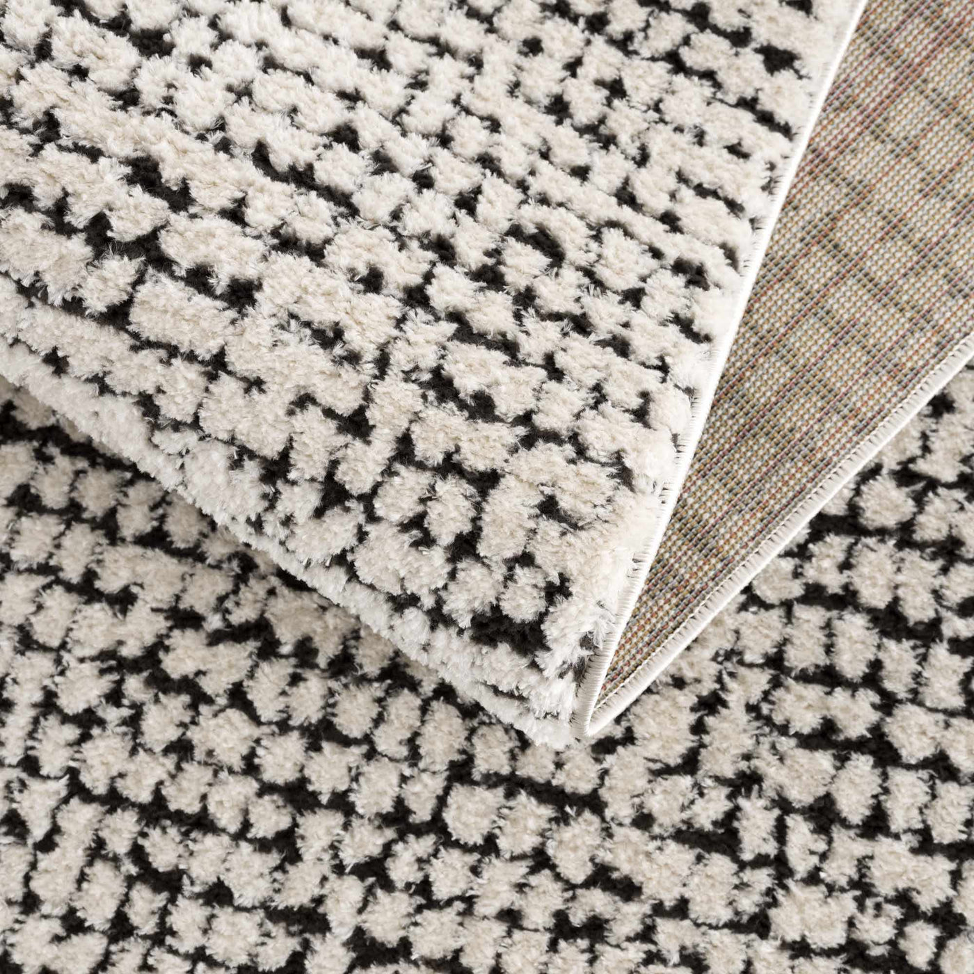 Keita Cream & Black Grid Plush Rug by Boutique Rugs