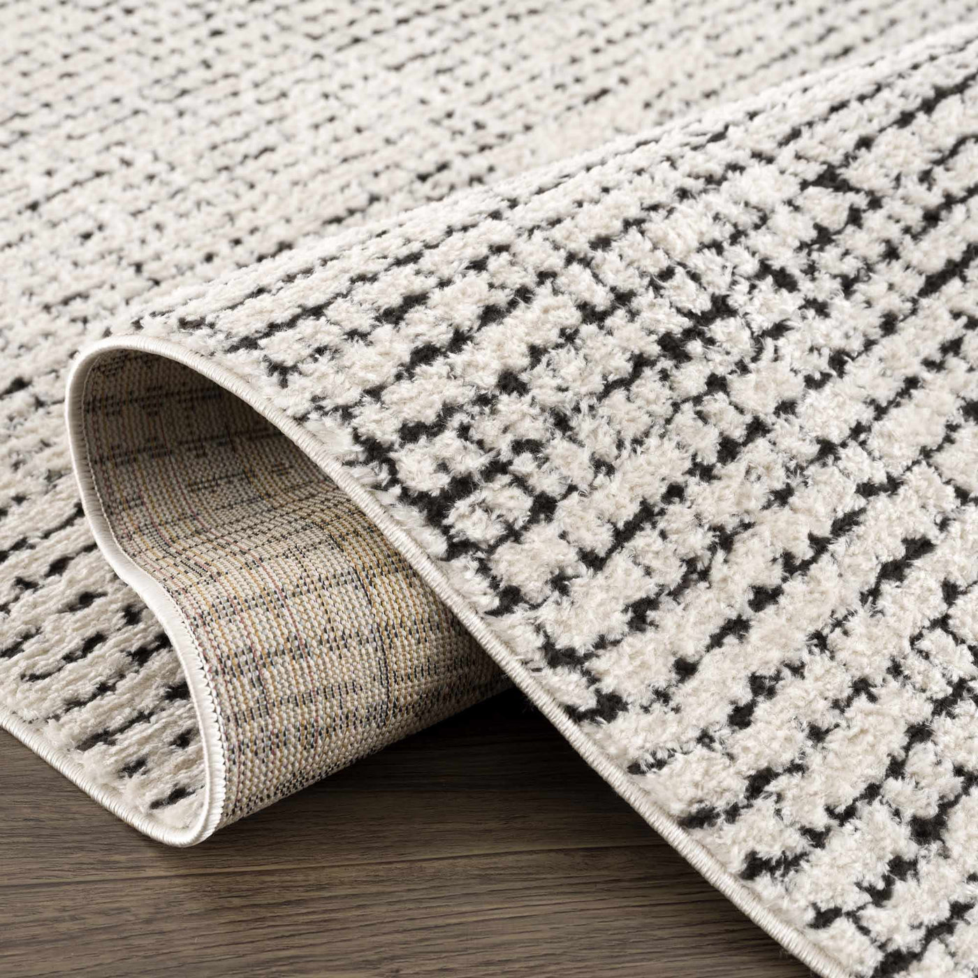 Keita Cream & Black Grid Plush Rug by Boutique Rugs