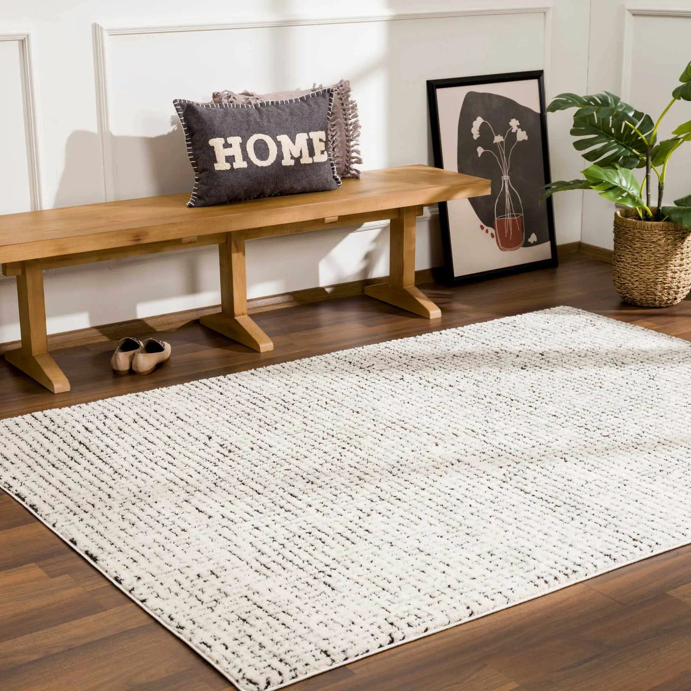 Keita Cream & Black Grid Plush Rug by Boutique Rugs
