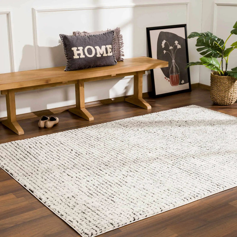 Keita Cream & Black Grid Plush Rug by Boutique Rugs