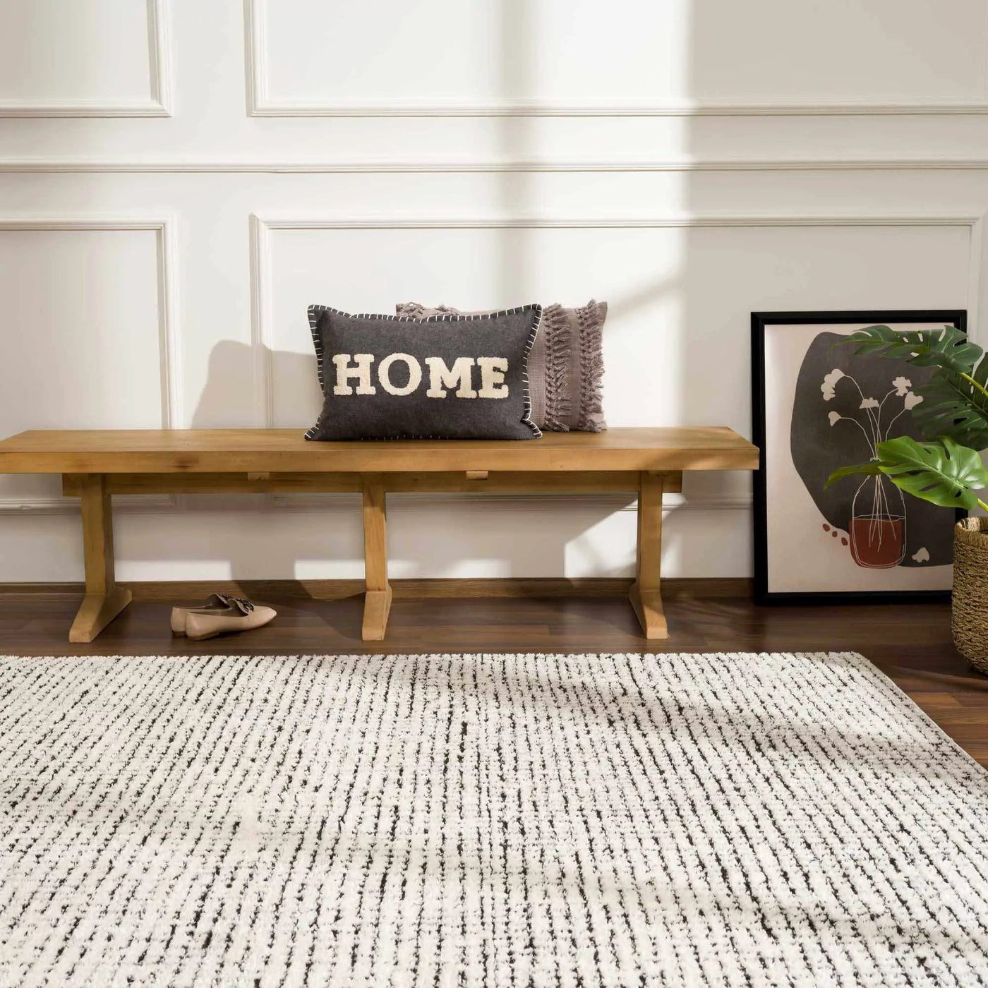 Keita Cream & Black Grid Plush Rug by Boutique Rugs