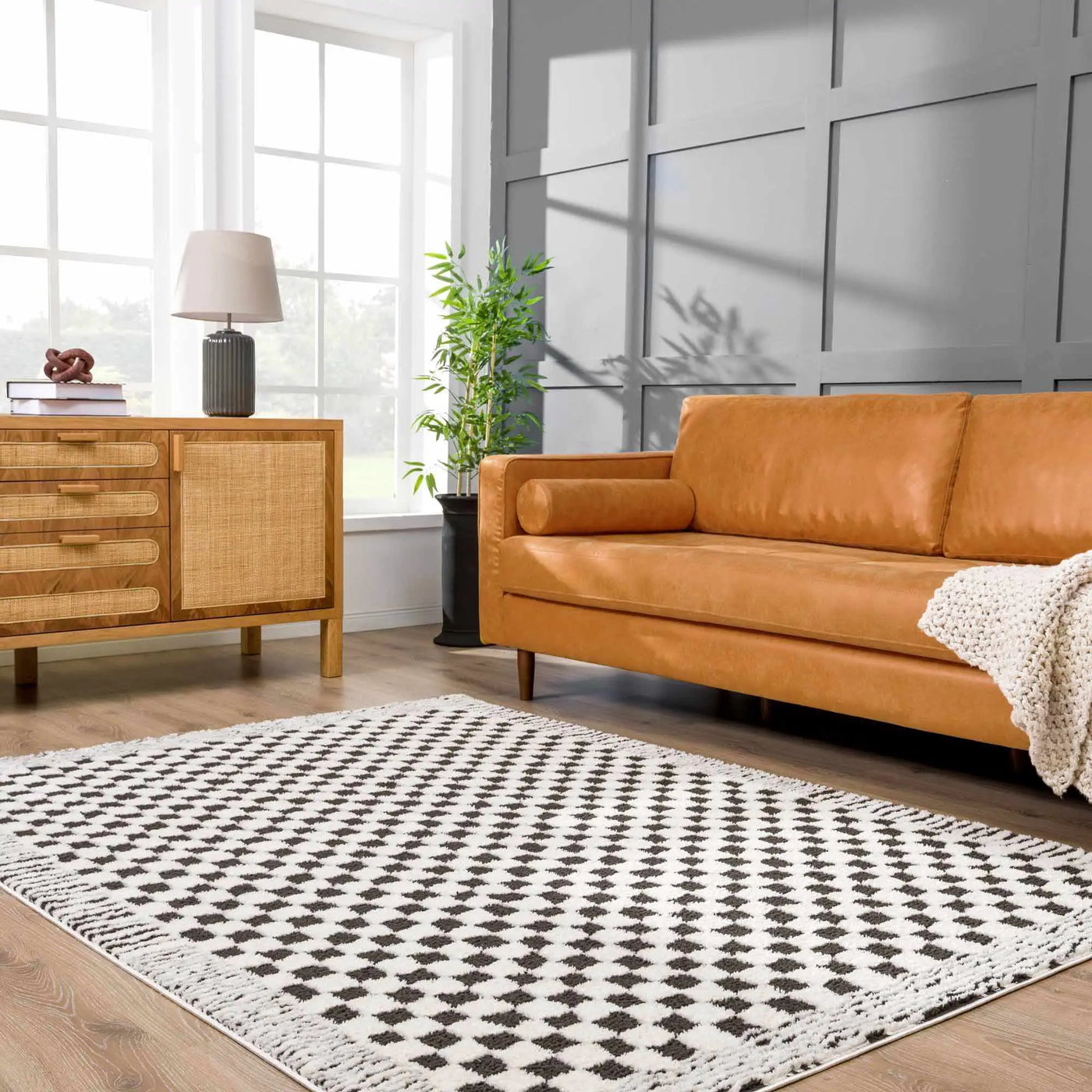 Leryn Black & White Checkered Area Rug by Boutique Rugs