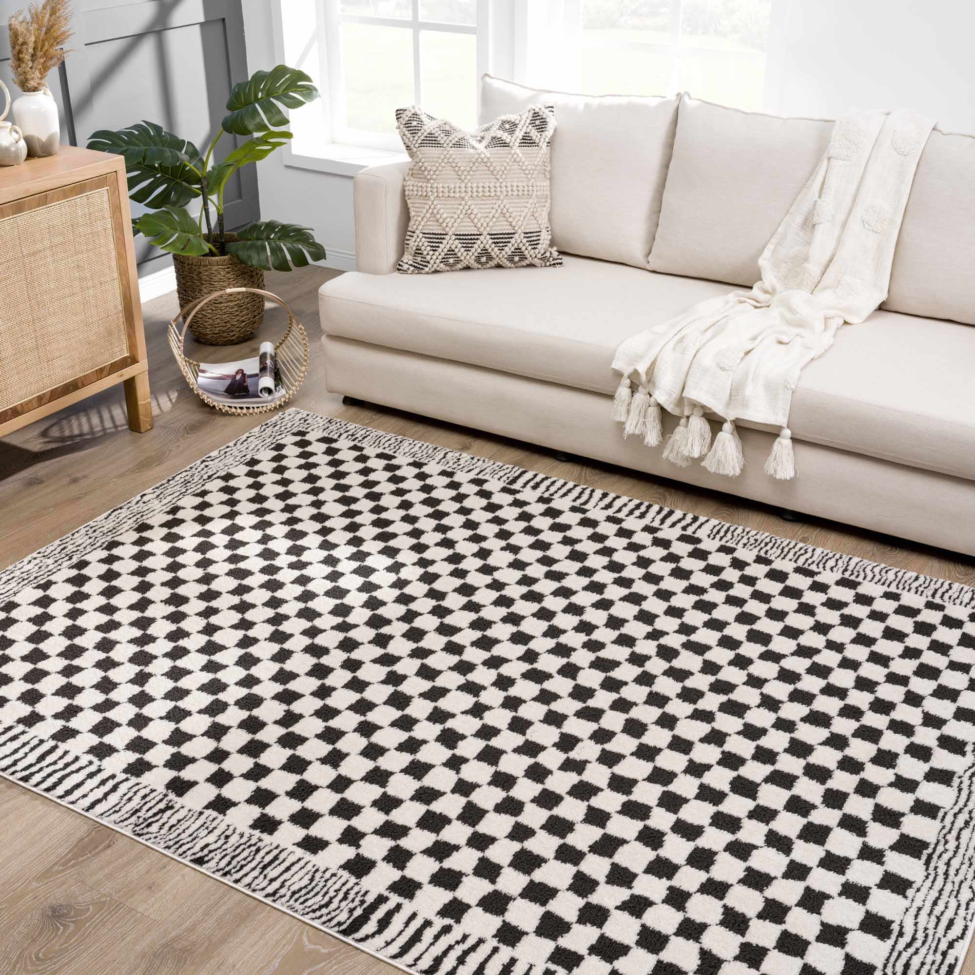 Leryn Black & White Checkered Area Rug by Hauteloom
