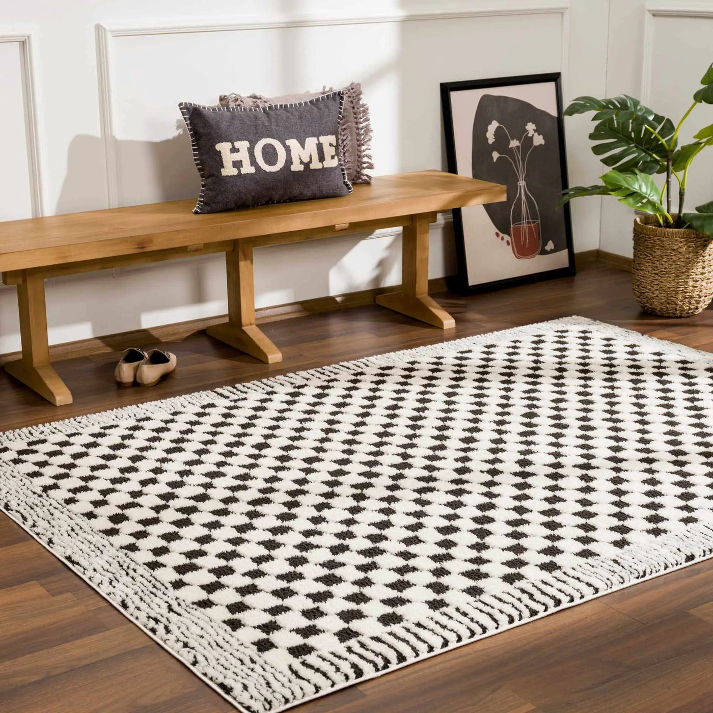 Leryn Black & White Checkered Area Rug by Boutique Rugs