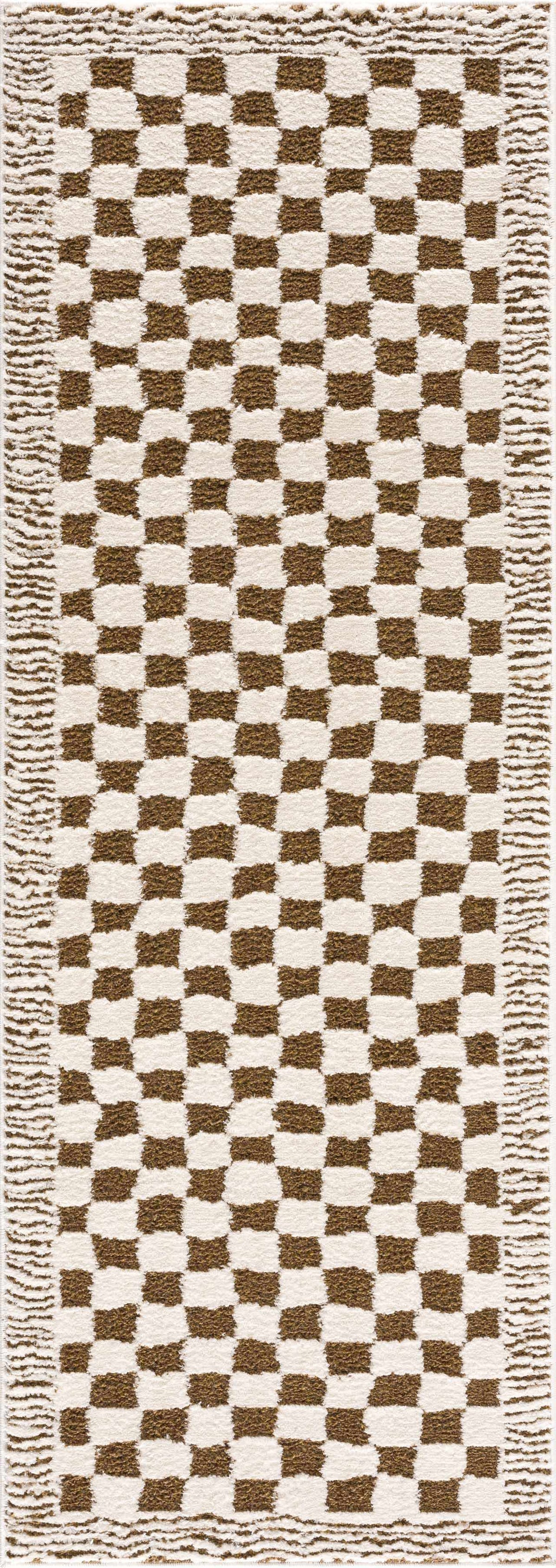 Leryn Brown & White Checkered Area Rug by Hauteloom