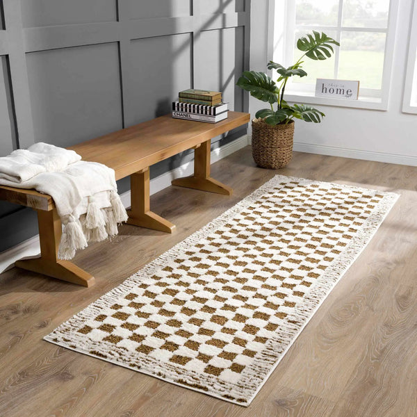 Leryn Brown & White Checkered Area Rug, installed in a room 2