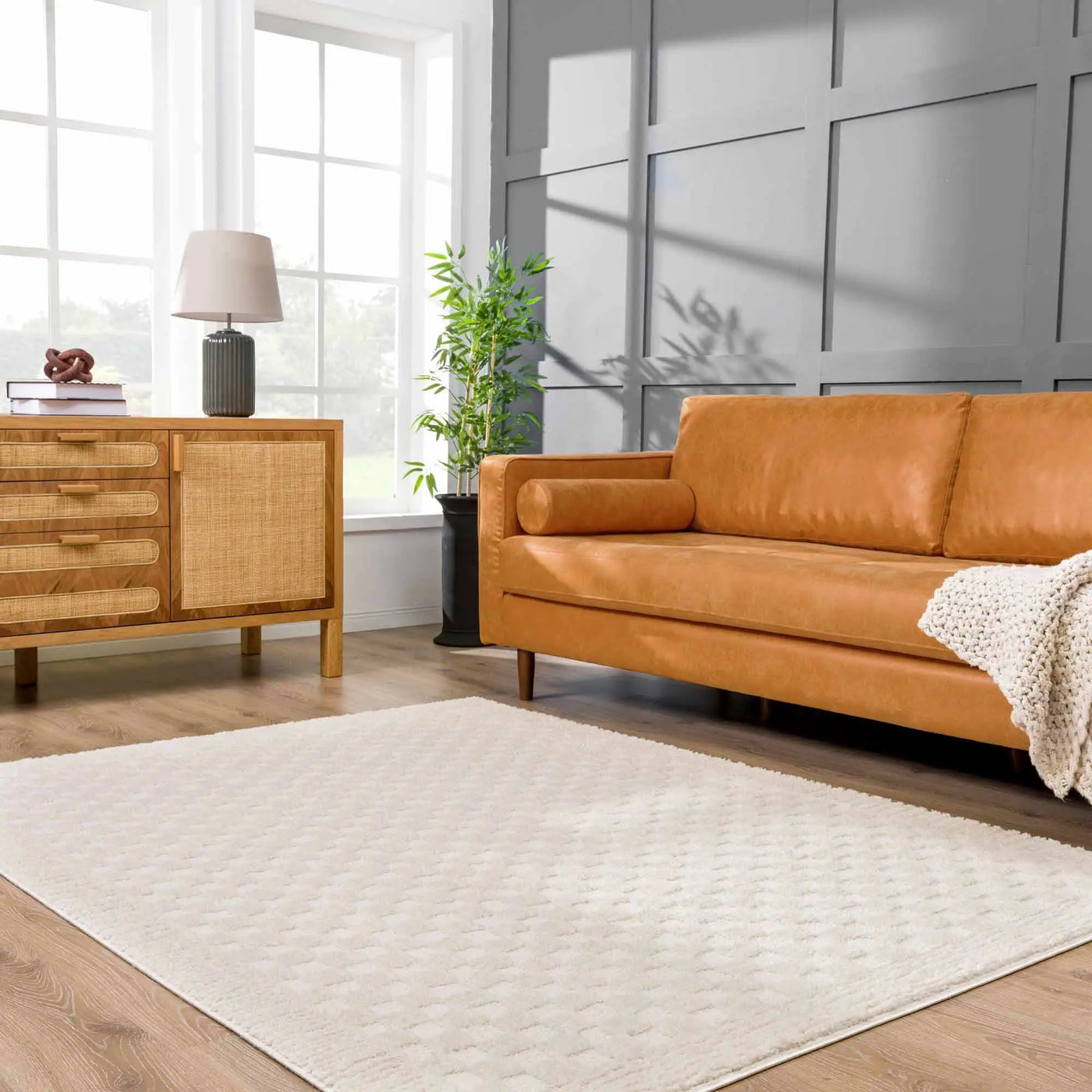 Leryn Ivory Checkered Area Rug by Boutique Rugs
