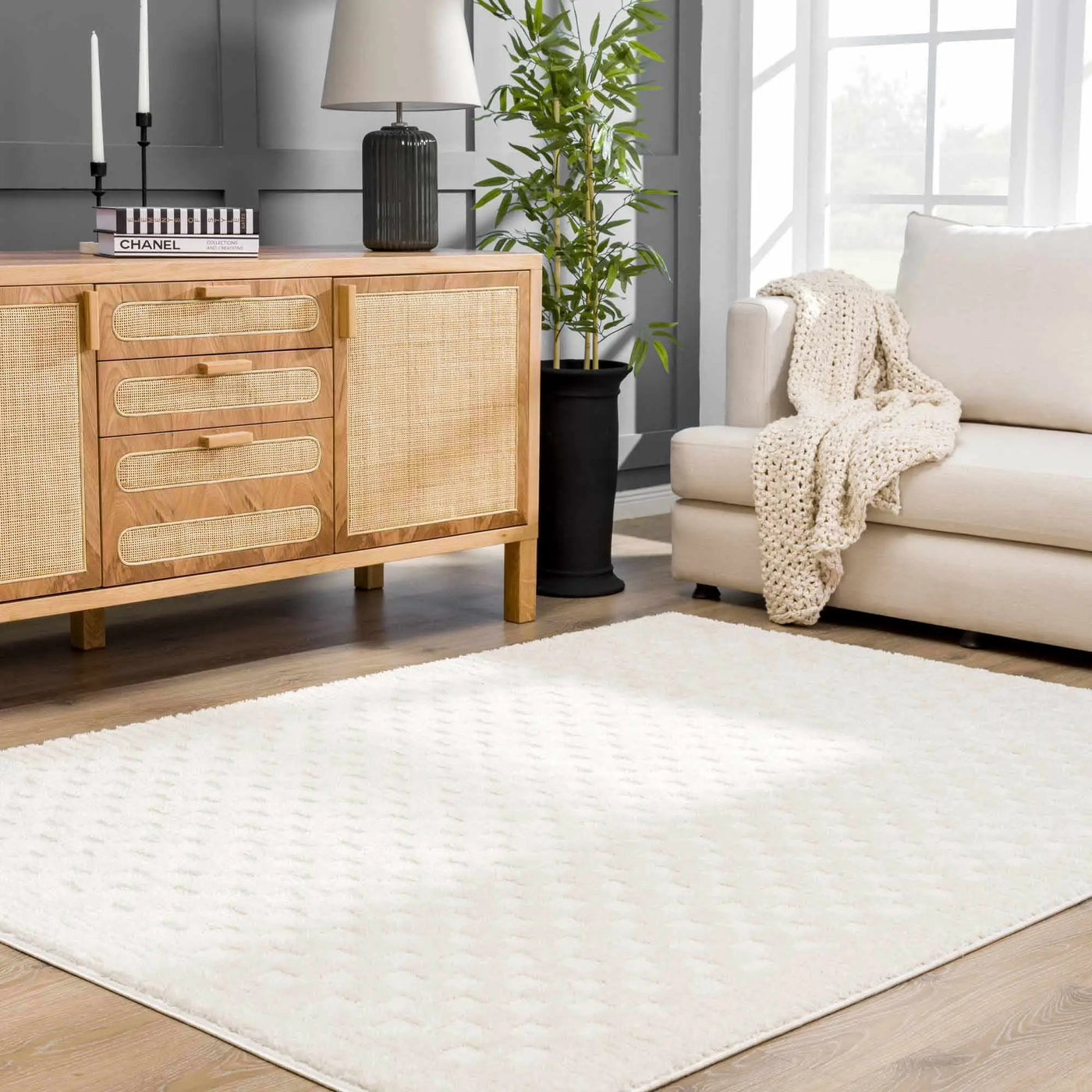 Leryn Ivory Checkered Area Rug by Boutique Rugs