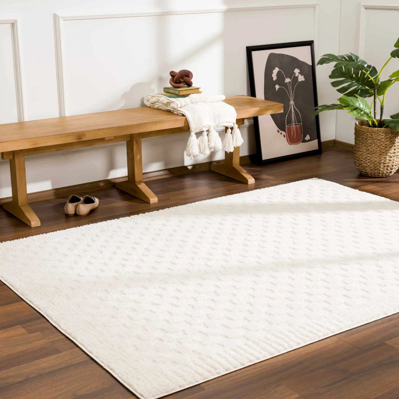 Leryn Ivory Checkered Area Rug by Boutique Rugs