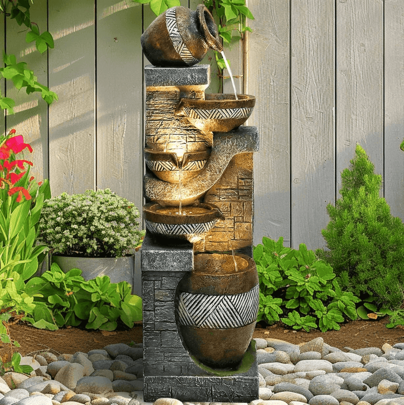Resin Carved Clay Urn Outdoor Water Fountain 42 Inch, photo 2 of 12