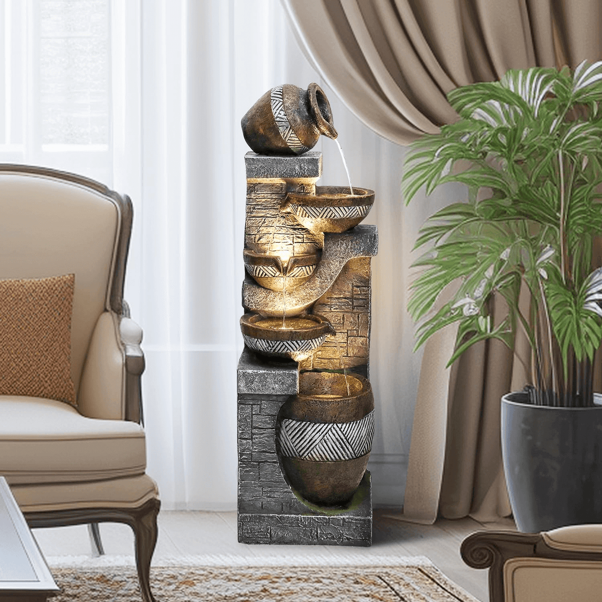 Resin Carved Clay Urn Outdoor Water Fountain 42 Inch, photo 5 of 12