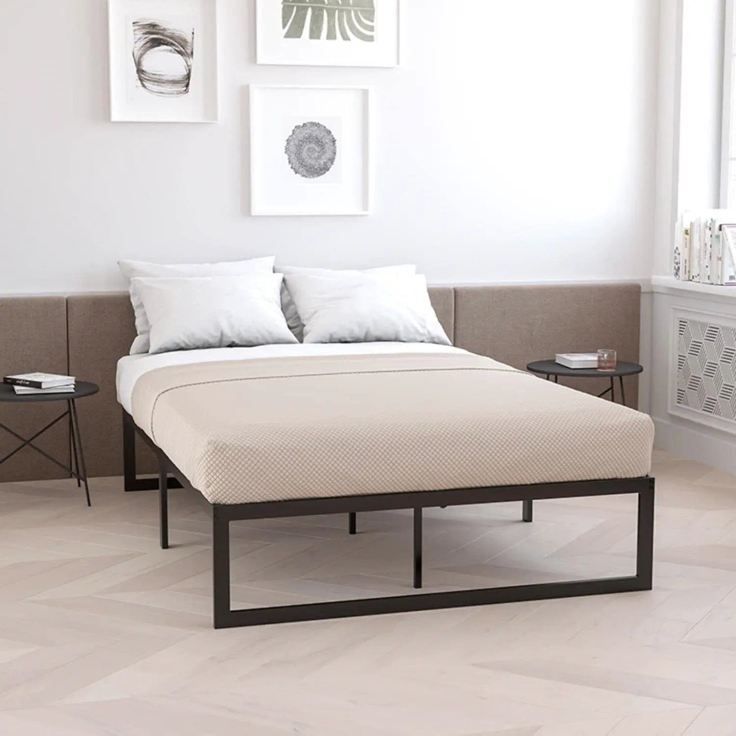 Full Size 14 Inch High Heavy Duty Black Metal Platform Bed Frame by HomePacific