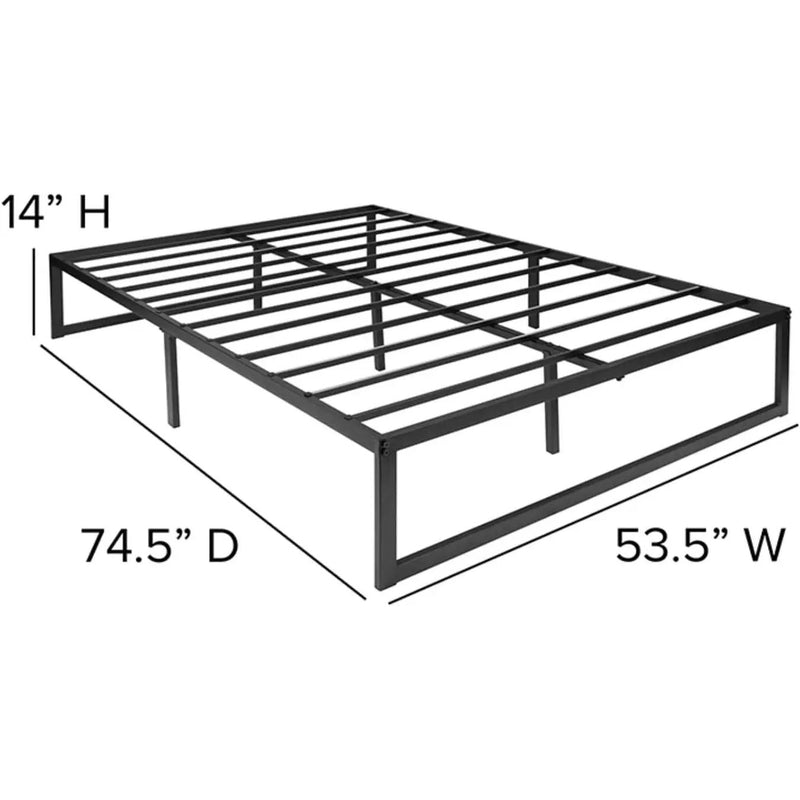Full Size 14 Inch High Heavy Duty Black Metal Platform Bed Frame by HomePacific