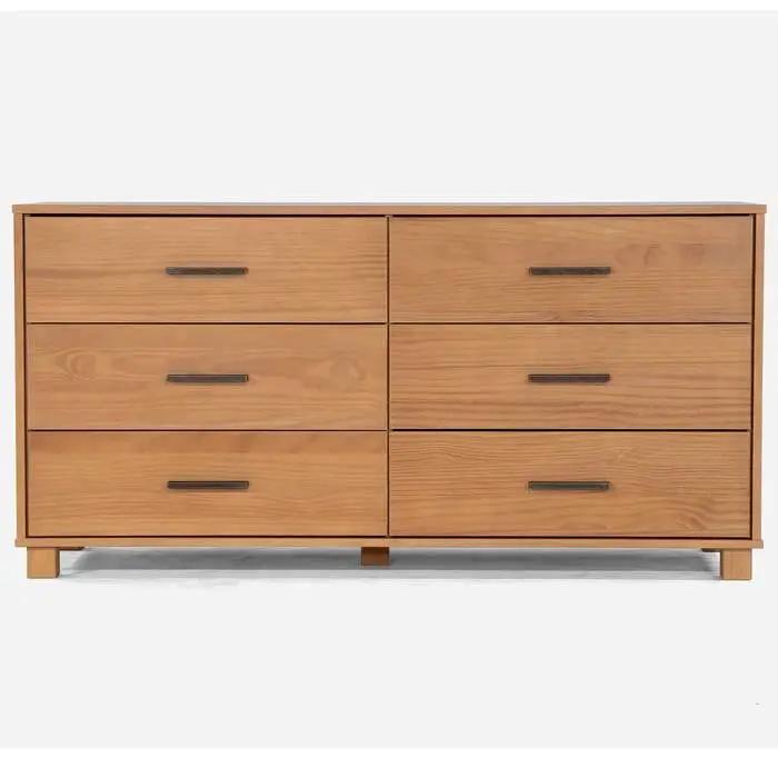 Modern Farmhouse Solid Wood 6 Drawer Double Dresser in Light Brown Finish by HomePacific