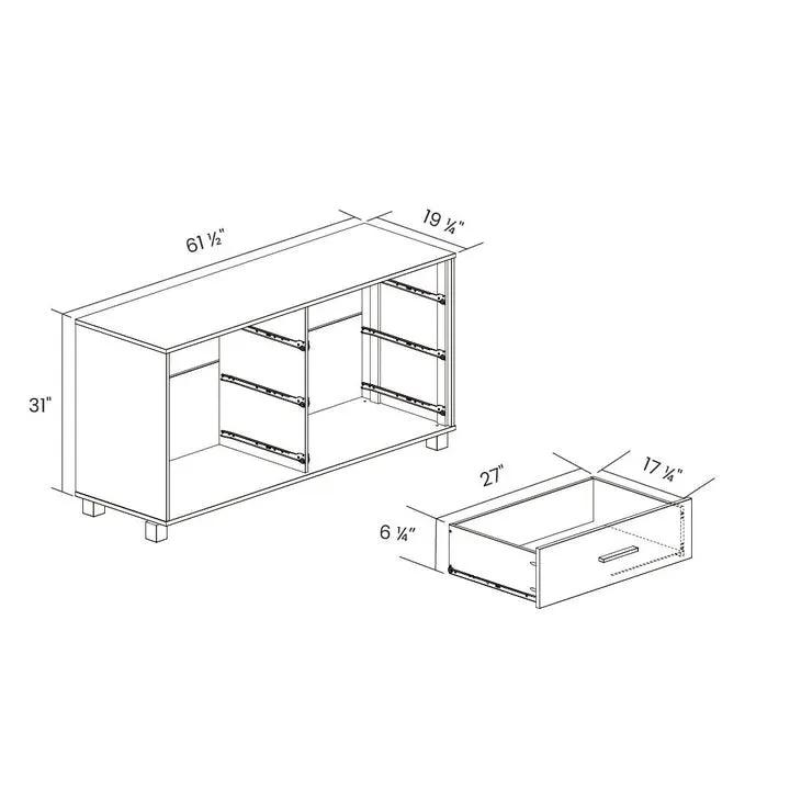Modern Farmhouse Solid Wood 6 Drawer Double Dresser in Light Brown Finish by HomePacific