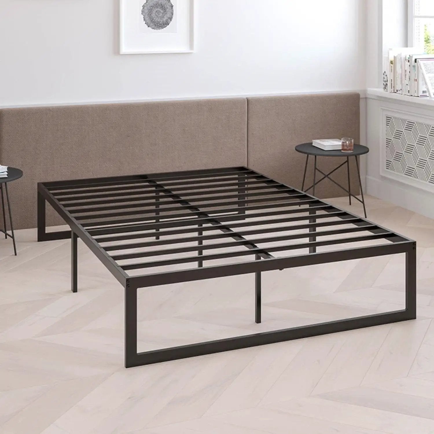 King Size 14 Inch Black Metal Steel Slat Platform Bed by HomePacific