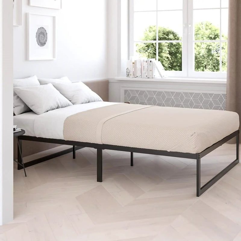King Size 14 Inch Black Metal Steel Slat Platform Bed by HomePacific