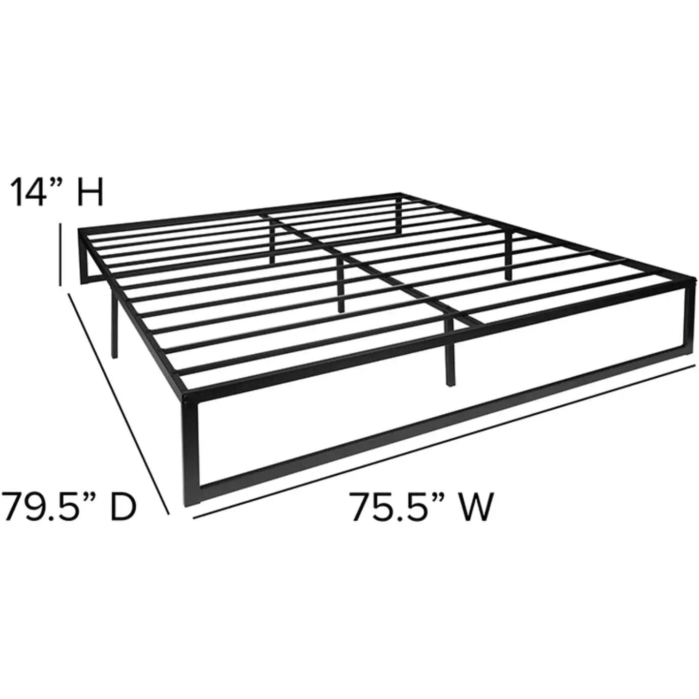 King Size 14 Inch Black Metal Steel Slat Platform Bed by HomePacific