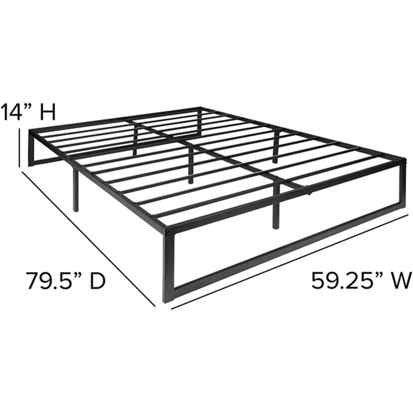 Queen Size 14 Inch High Heavy Duty Black Metal Platform Bed Frame by HomePacific