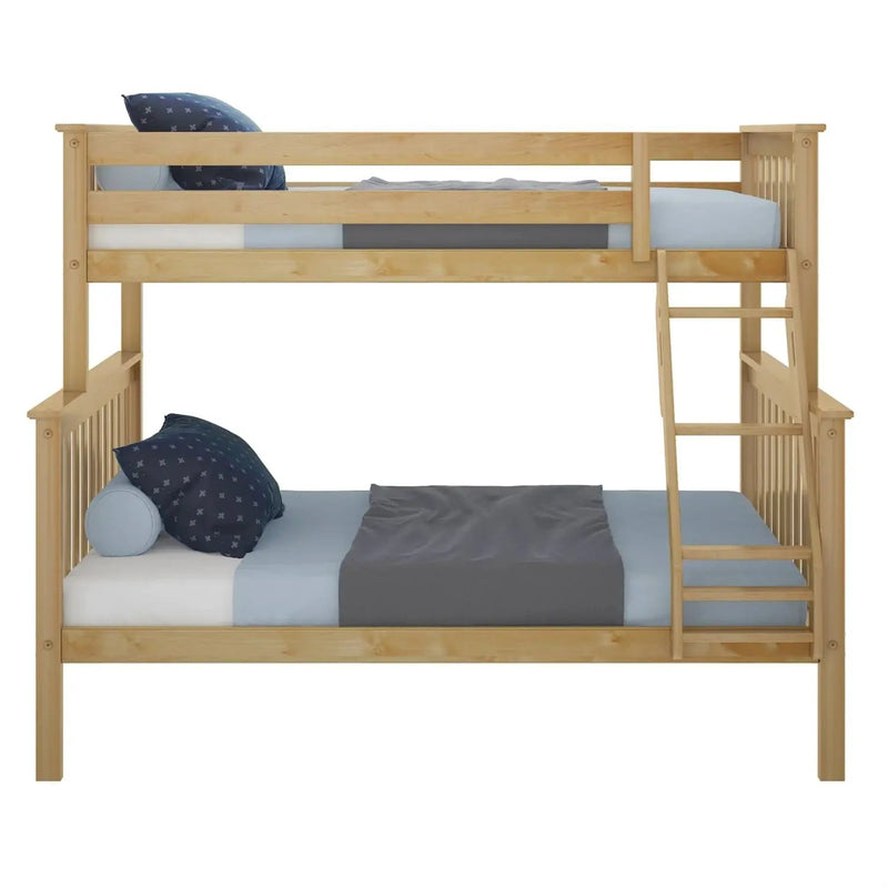 Twin over Full size Solid Wooden Bunk Bed in Natural Pine Wood Finish by HomePacific