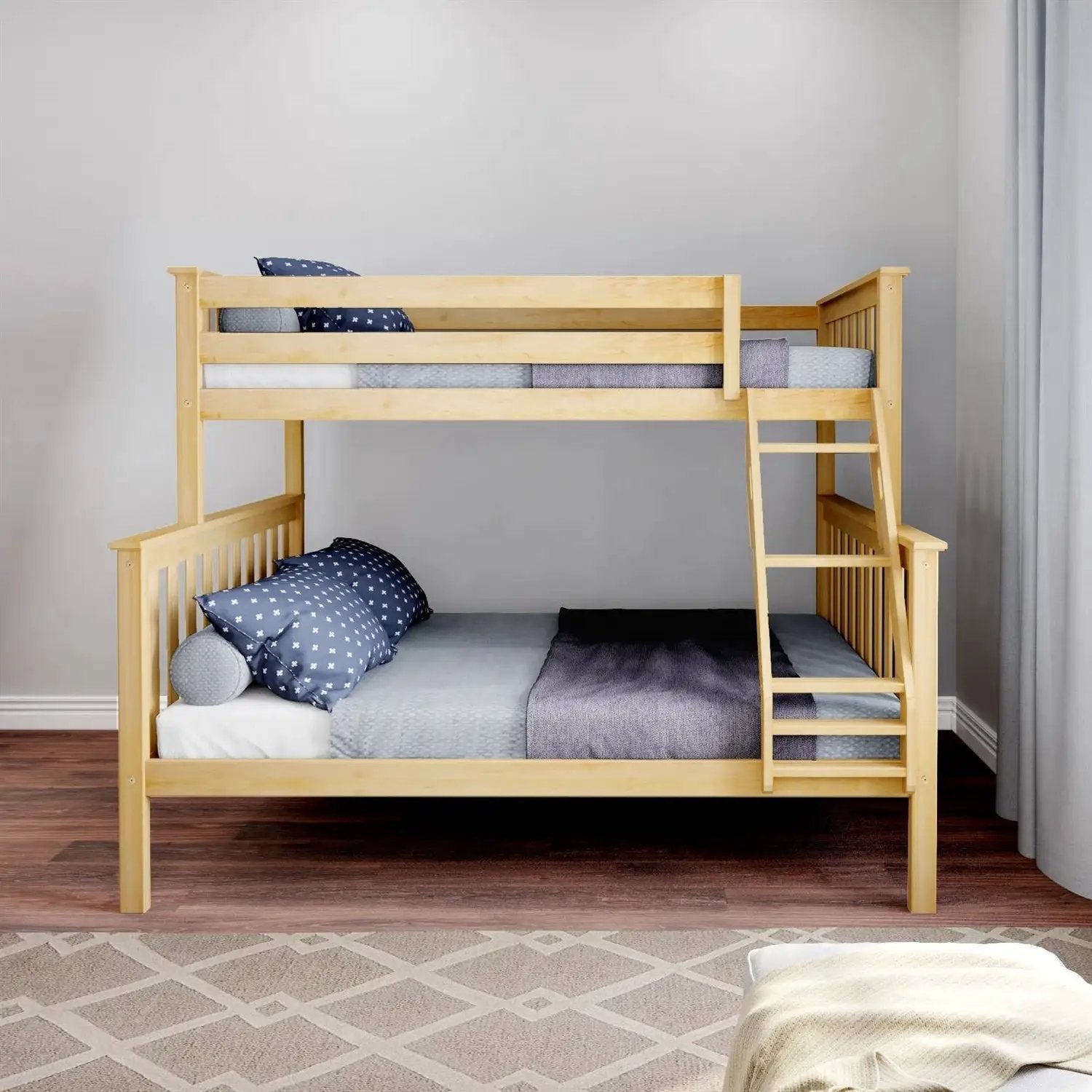 Twin over Full size Solid Wooden Bunk Bed in Natural Pine Wood Finish by HomePacific