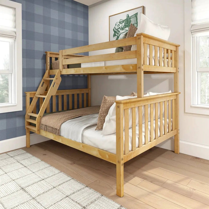 Twin over Full size Solid Wooden Bunk Bed in Natural Pine Wood Finish by HomePacific