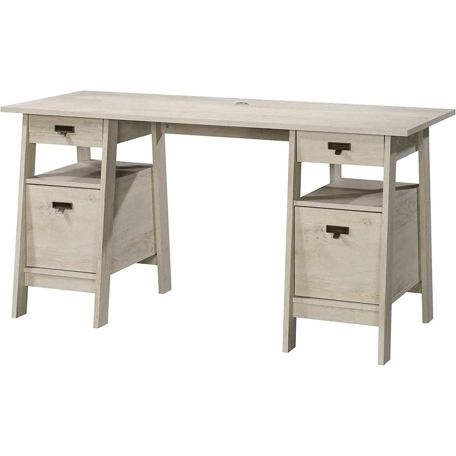 FarmHouse Chalky Oak Executive Desk w/ Filing Cabinets Storage by HomePacific