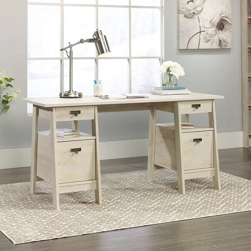 FarmHouse Chalky Oak Executive Desk w/ Filing Cabinets Storage by HomePacific