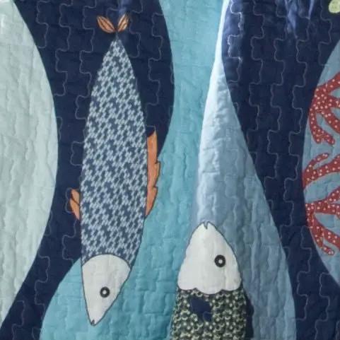 Full / Queen Blue Serenity Sea Fish Coral Coverlet Quilt Bedspread Set by HomePacific