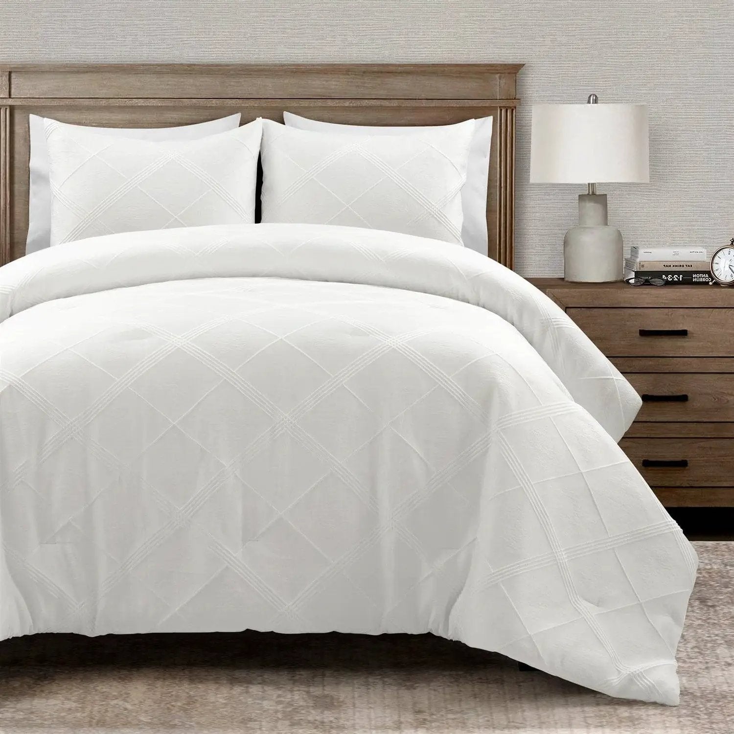 King/California King White Diamond Jacquard 3 PCS Comforter Set by HomePacific