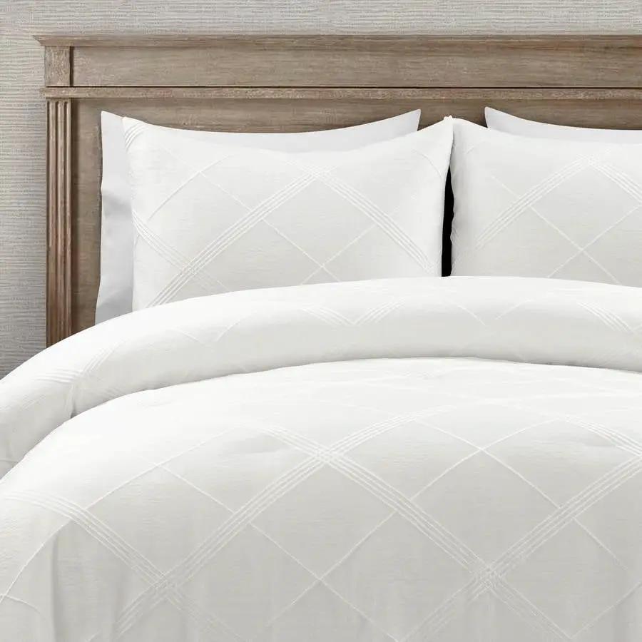 King/California King White Diamond Jacquard 3 PCS Comforter Set by HomePacific
