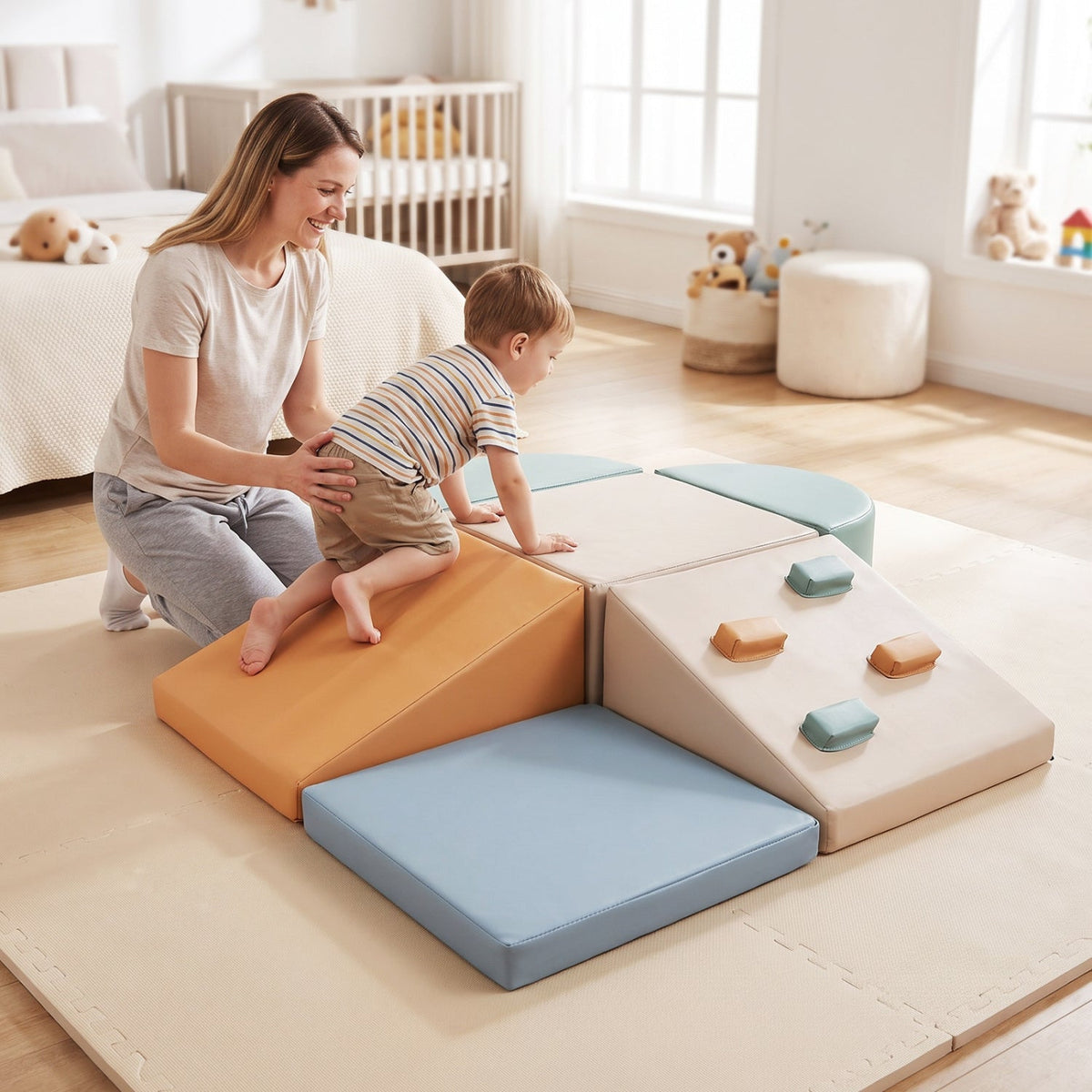 6-Piece Soft Play Set for Toddlers with Climbing Triangle and Ramp-Blue, photo 12 of 12