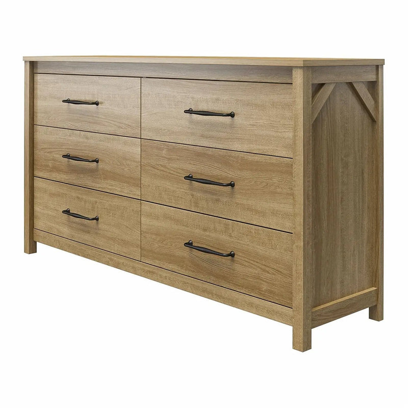 Rustic Farmhouse 6-Drawer Dresser in Natural Wood Finish by HomePacific