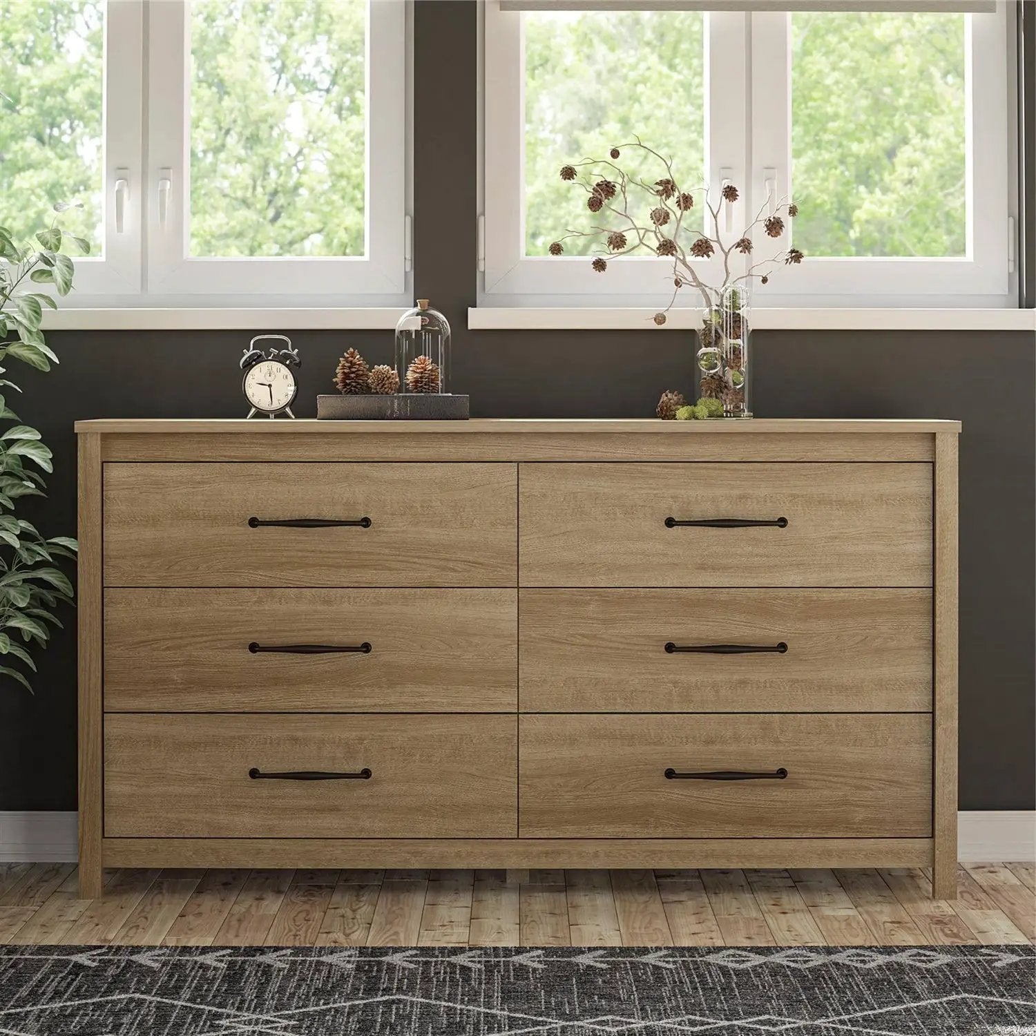 Rustic Farmhouse 6-Drawer Dresser in Natural Wood Finish by HomePacific